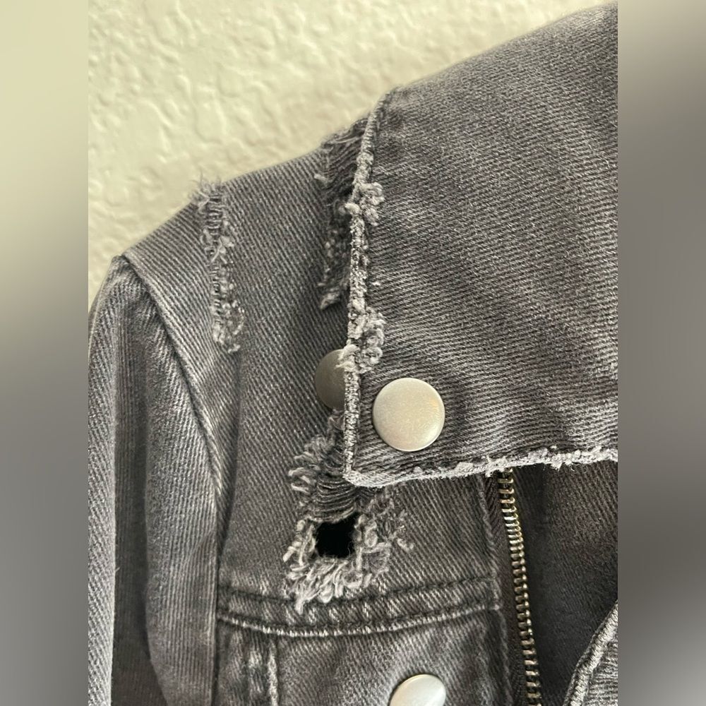 One Teaspoon Vespa Black Moto Biker Denim Jacket Distressed Washed black - Picture 9 of 11